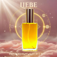 Seelen Spray Selbst-Liebe vor goldenem Lichtkreis mit rosa Wolken – spirituelle Energie für Herzöffnung