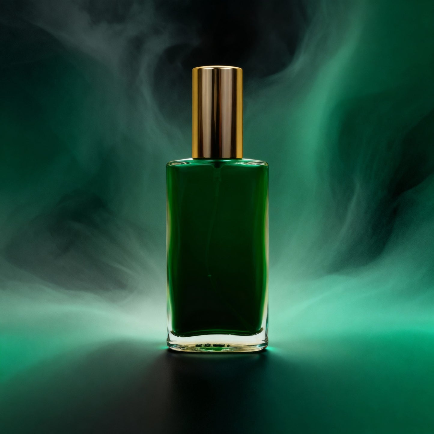 Seelen Spray Kraft in einer eleganten Glasflasche mit goldfarbenem Verschluss und leuchtend grün-türkiser Füllung – energetisierendes Aura-Spray zur Aktivierung von innerer Stärke, Willenskraft und Lebensenergie.