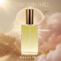 Seelen Spray Vergebung in einer eleganten Glasflasche mit goldfarbener Verschlusskappe und zart goldgelber Füllung – energetisches Aura-Spray zur Unterstützung von Loslassen, innerem Frieden und heilsamer Vergebung auf seelischer Ebene.