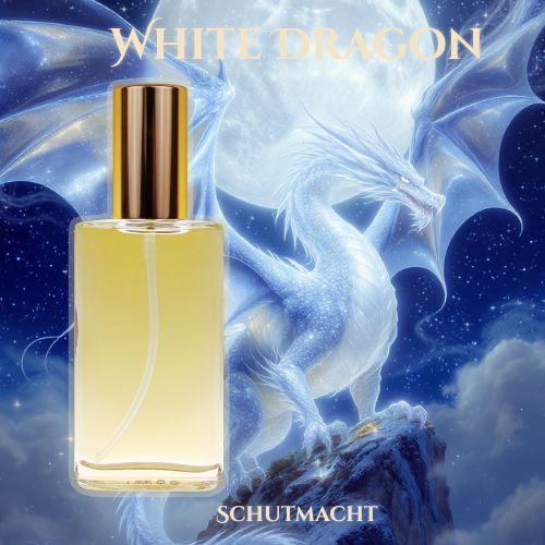 Seelen Spray White Dragon mit einem großen Weißen Drachen im Hintergrund von urvertrauen.de